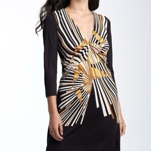 Diane Von Furstenberg DVF Sunburst Sundial Explosion Black Silk Dress Size 4